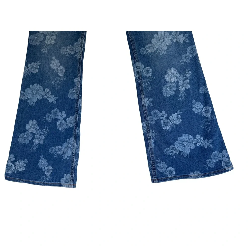 Abercrombie Kids Girls Floral High Rise Flare Jeans Size 15/16 Stretch Denim